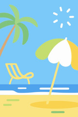 Obraz premium Simple illustration evoking summer vacation. Scandinavian-inspired minimalist concept. Summer break. Concept art. Minimal.