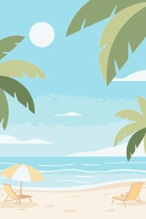 Obraz premium Simple illustration evoking summer vacation. Scandinavian-inspired minimalist concept. Summer break. Concept art. Minimal.