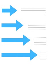 Obraz premium Minimalist arrow infographic template illustrating a step-by-step process or workflow. Blue directional arrows arranged vertically with dotted placeholder lines for text, isolated on white background.