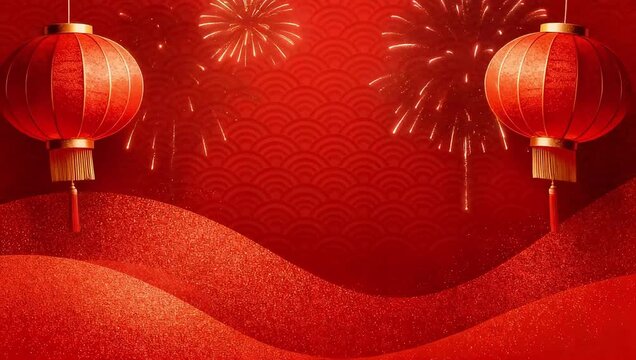 Chinese New Year background with lanterns and fireworks