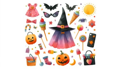 Fototapeta premium Halloween treats and costumes for kids in playful festive scene