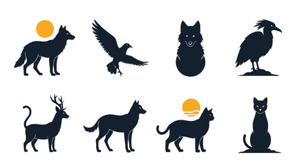 Silhouettes of various animals including wolves birds deer and a cat © Muskan