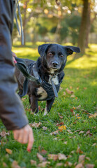 Happy Dog in Motion during Urban Walk