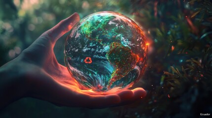 Globe held in hand with transparent background