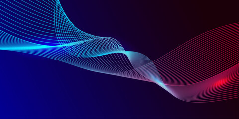 Abstract glowing wave lines on dark blue background. Dynamic wave pattern. Modern flowing wavy lines. Futuristic technology concept. 