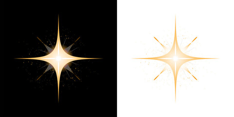 Gold glow star. Sun rays. Light glowing effect isolated on transparent background