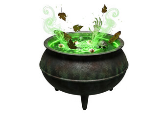 Decorative black cauldron filled with lush green moss and small flowers on a stand