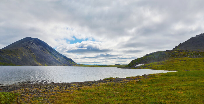 View of Lake Manyaseito, the Ural mountains are visible in the distance.