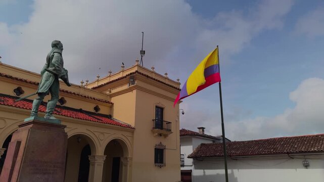 Colombian Flag Waving in the Historic Colonial Center of Popay&aacute;n, Colombia