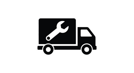Fototapeta premium Black truck with wrench graphic a simple automotive service illustration silhouette