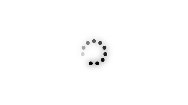 Dots spinning animation loading wheel background. Black dot seamless looping on white background. Circular loading indicator, loading and buffering icon animation
