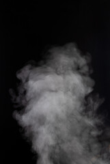 Isolated white smoke overlay effect on solid super black background. Nature motion smoky steam wave abstract environment pollution, cigarette, gas, dry ice, chemistry, factory. Halloween spooky ghost