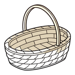 Fototapeta premium Minimalist illustration of an empty wicker basket, a woven object on a transparent background.