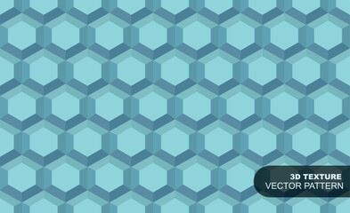 Vector seamless geometric 3d hexagon futuristic pattern. Isometric blue ceramic tile texture Repeatable architecture creative background