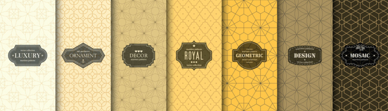 Collection of ornamental vector seamless patterns. Vintage elegant color geometric oriental repeatable backgrounds, symmetric textures