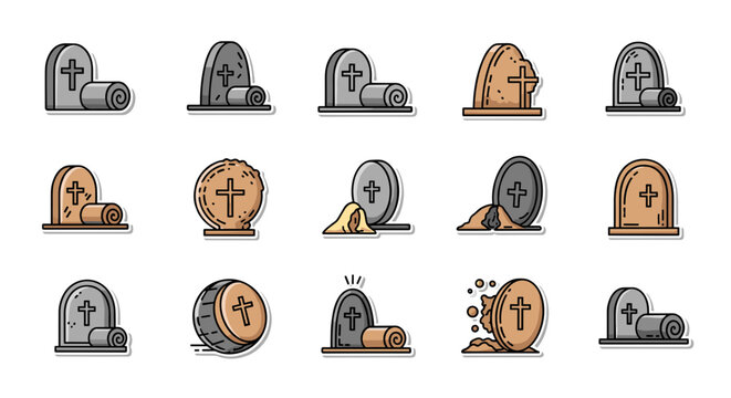 Collection of various gravestones and tombstones in cemetery