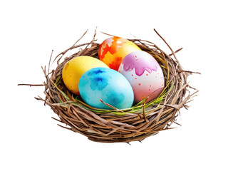 Fototapeta premium A simple illustration of three eggs in a nest against a white background, ideal for use in children's educational materials or branding projects