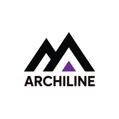Black and purple archiline logo featuring geometric mountain and letter forms