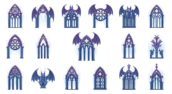 Collection of gothic and fantasy style architectural designs and structures