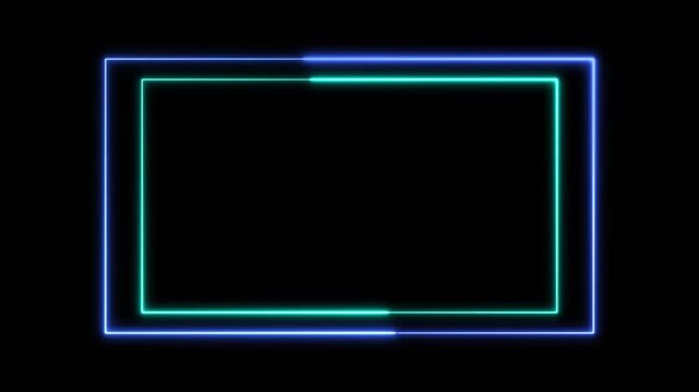 Dual Color Neon Rectangular Frame with Blue and Teal Glow on animated Black Background border