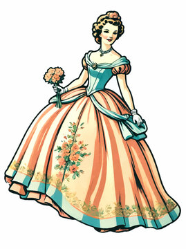 cartoon lady in 18th century robe vecot illustration