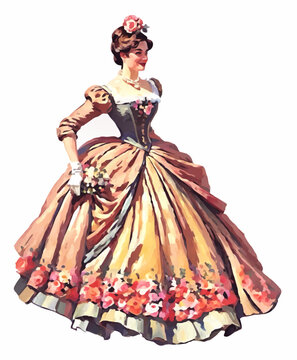 woman in 18th century dress fashion vector illustration