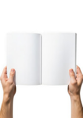 Hands Holding Open Blank Book, Ready for Content and Design
