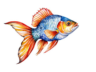 Watercolor painting of a goldfish swimming in a bowl