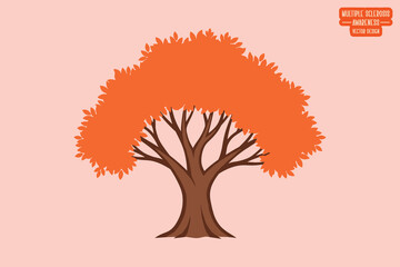 Vector Tree Silhouette, Multiple Sclerosis Awareness Orange Tree Vector Illustration Symbolizing Growth, Hope, and Community Support for MS Patients, Neurological Health Care, and Medical Research
