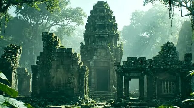 Ancient Temple Ruins Hidden Deep Within a Mystical Jungle Landscape.