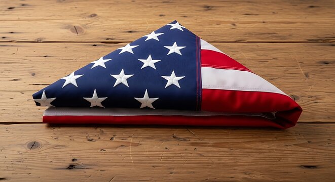 Memorial day tribute folded american flag on wooden background honoring fallen heroes