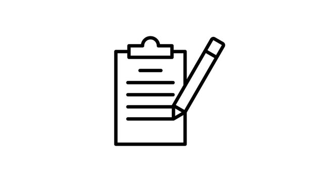 Text document icon animation video for contract, notes, agreement, quality control, file, form writing, planning, billing page, textbook information, report, memo. Clipboard paper with pencil