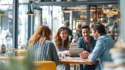 Obraz premium Group of people meeting at cafe table