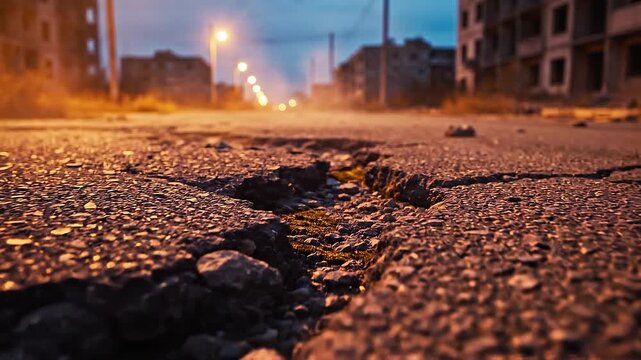 Damaged Road Surface After Natural Disaster.