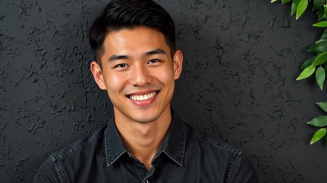 Smiling man in front of textured wall