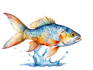 Fototapeta premium A colorful illustration of a fish leaping from the surface, perfect for illustrations, children's books and wildlife-themed designs