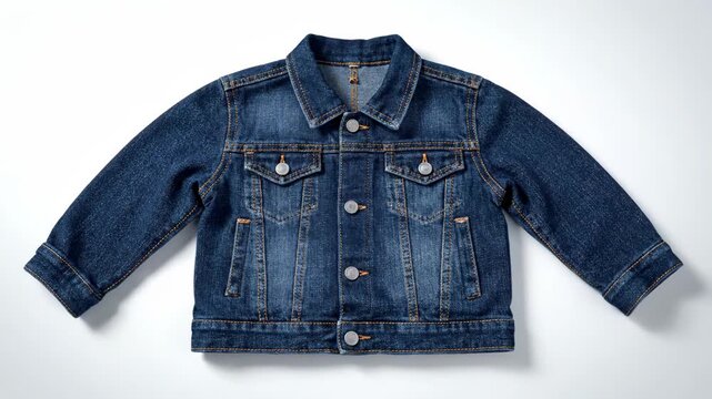 A line drawing transforms into a realistic denim jacket. This animation shows the creation of a child's blue jacket.