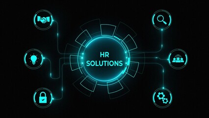 Animated hr solutions concept depicting digital gears and business technology. Glowing neon background, Motion graphics of "HR" concept. 4k © Masha Stock
