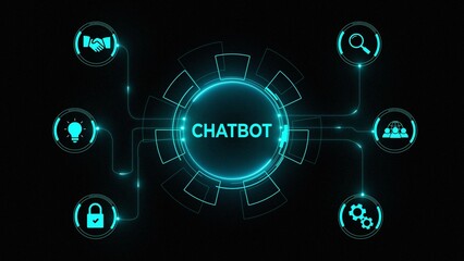 Chatbot Customer service automation NLP natural language processing business technology concept. Glowing neon background, Motion graphics of "Chat" concept. 4k © Masha Stock