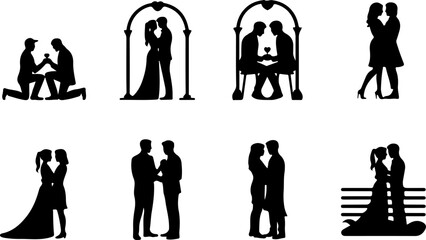 Romantic Proposal Silhouette Collection Vector Art