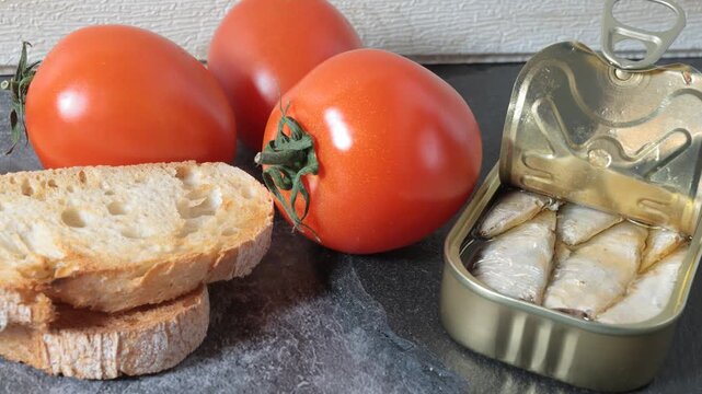 bread and vegetables sardines tomato