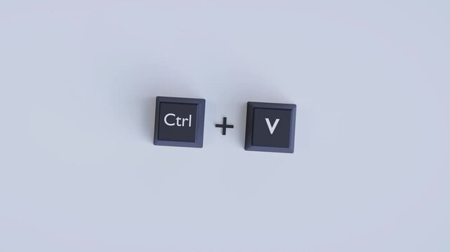 Ctrl + V Paste Keyboard Shortcut Concept - 4K 3D Video Animation with Computer Keys Demonstrating Copy-Paste Function