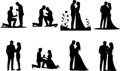 Romantic Proposal Silhouette Collection Vector Art