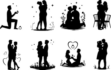 Romantic Proposal Silhouette Collection Vector Art