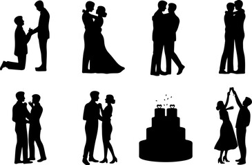 Romantic Proposal Silhouette Collection Vector Art