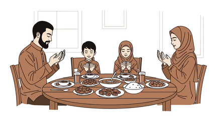 Family Gathering Around the Dinner Table for a Meal in a Cozy Dining Room