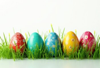 Colorful Easter Eggs Nestled in Green Grass for Spring Celebrations