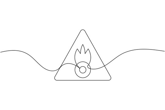 Oxidizing agent hazard warning sign icon continuous one line drawing on white background minimalist oxidizer chemical industrial safety symbol outline vector illustration