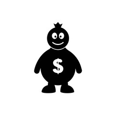 Fototapeta premium Money Bag Cartoon Figure: A whimsical cartoon depiction of a money bag personified, symbolizing wealth and financial prosperity with a dollar sign.