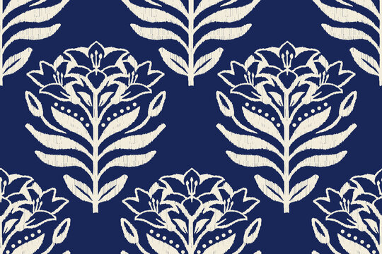 Ikat floral paisley embroidery seamless pattern on background. Ikat ethnic flower oriental pattern traditional. Aztec style abstract vector illustration. design for ikat floral fashion fabric,clothing